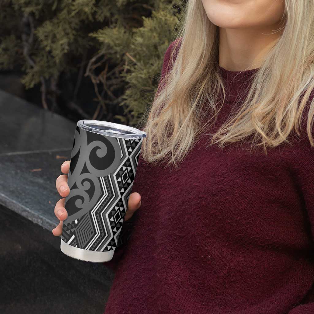 Maori Taniko Patterns Tumbler Cup Black Patiki Motifs Mix Whakairo Ngaru LT7 - Polynesian Pride