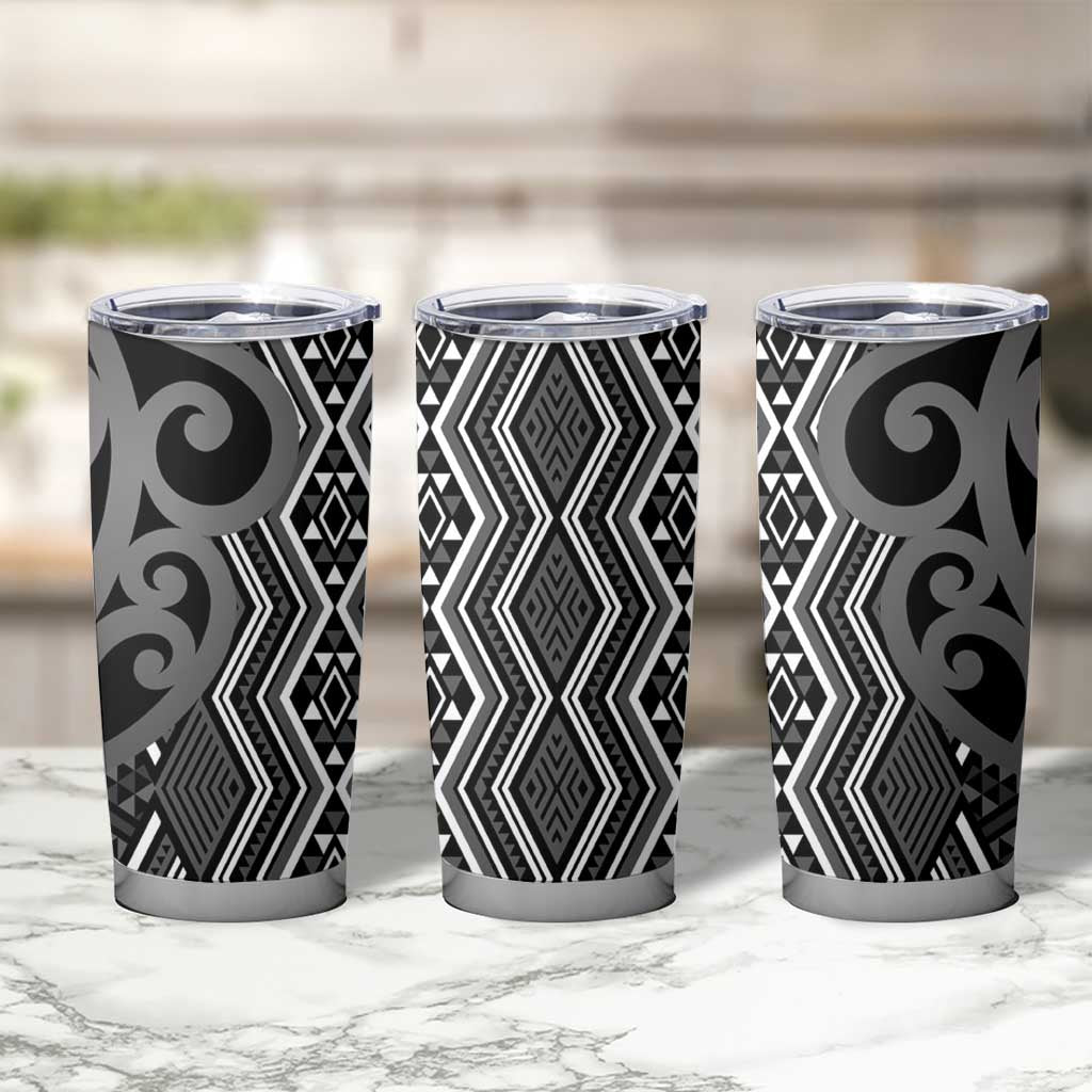 Maori Taniko Patterns Tumbler Cup Black Patiki Motifs Mix Whakairo Ngaru LT7 - Polynesian Pride