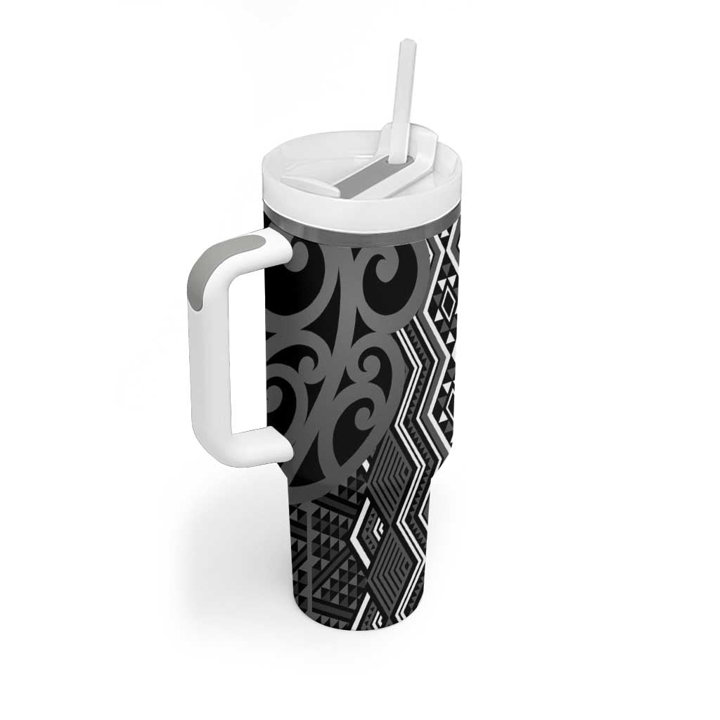 Maori Taniko Patterns Tumbler With Handle Black Patiki Motifs Mix Whakairo Ngaru LT7 - Polynesian Pride