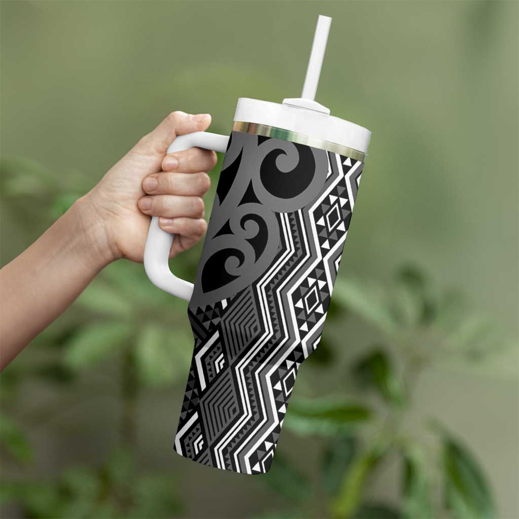 Maori Taniko Patterns Tumbler With Handle Black Patiki Motifs Mix Whakairo Ngaru LT7 - Polynesian Pride