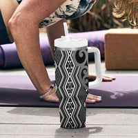 Maori Taniko Patterns Tumbler With Handle Black Patiki Motifs Mix Whakairo Ngaru LT7 - Polynesian Pride