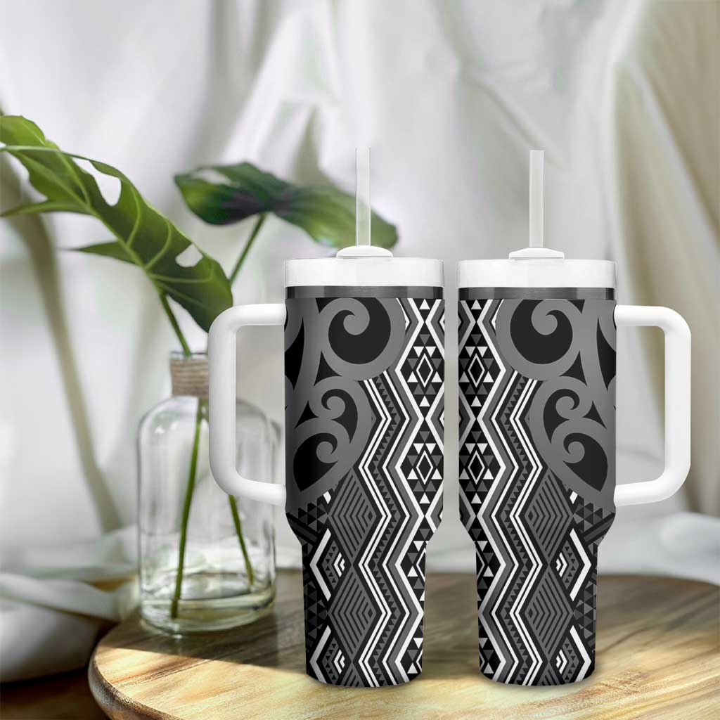 Maori Taniko Patterns Tumbler With Handle Black Patiki Motifs Mix Whakairo Ngaru LT7 - Polynesian Pride