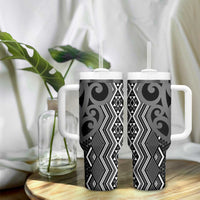 Maori Taniko Patterns Tumbler With Handle Black Patiki Motifs Mix Whakairo Ngaru LT7 - Polynesian Pride
