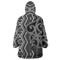 Maori Taniko Patterns Wearable Blanket Hoodie Black Patiki Motifs Mix Whakairo Ngaru LT7 - Polynesian Pride