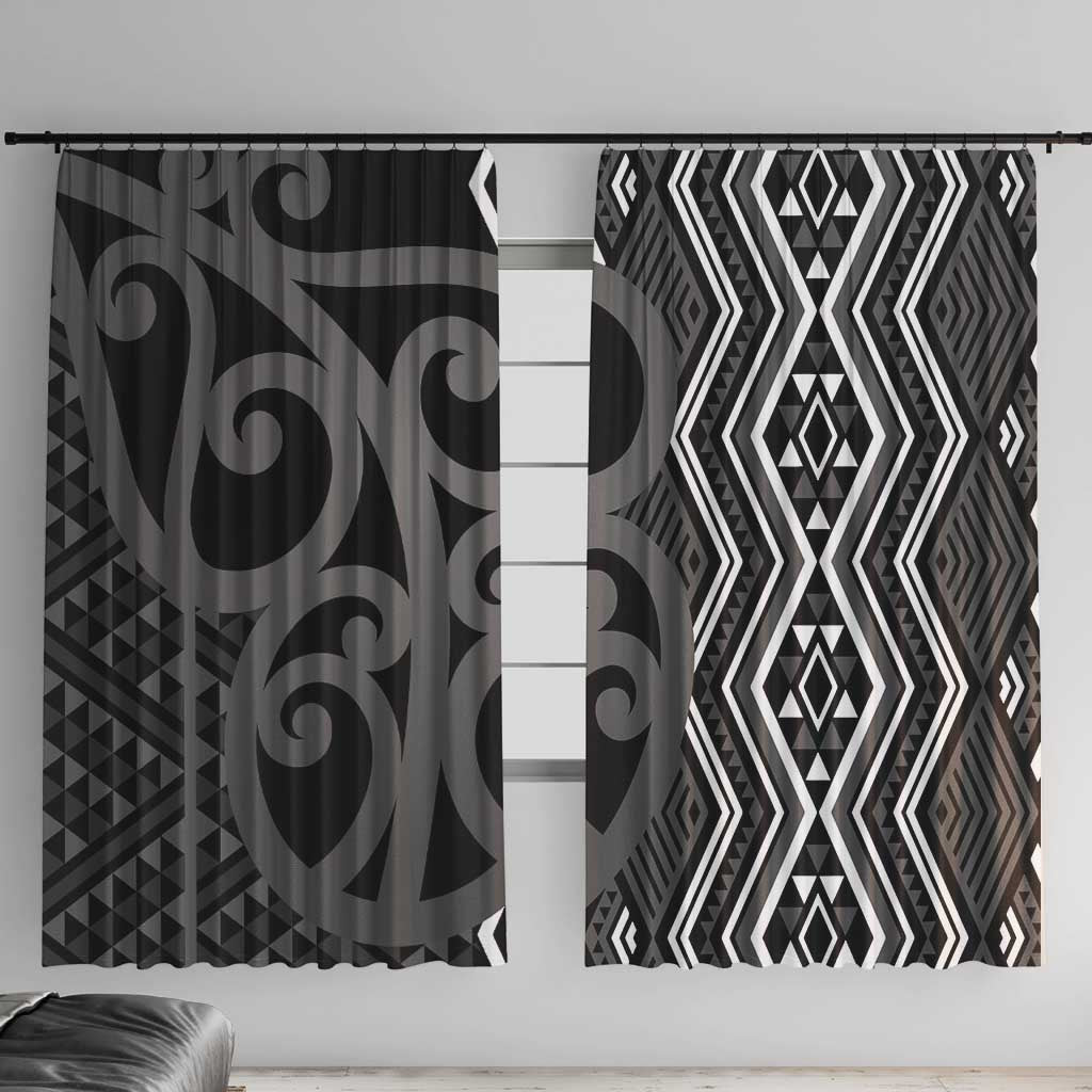 Maori Taniko Patterns Window Curtain Black Patiki Motifs Mix Whakairo Ngaru