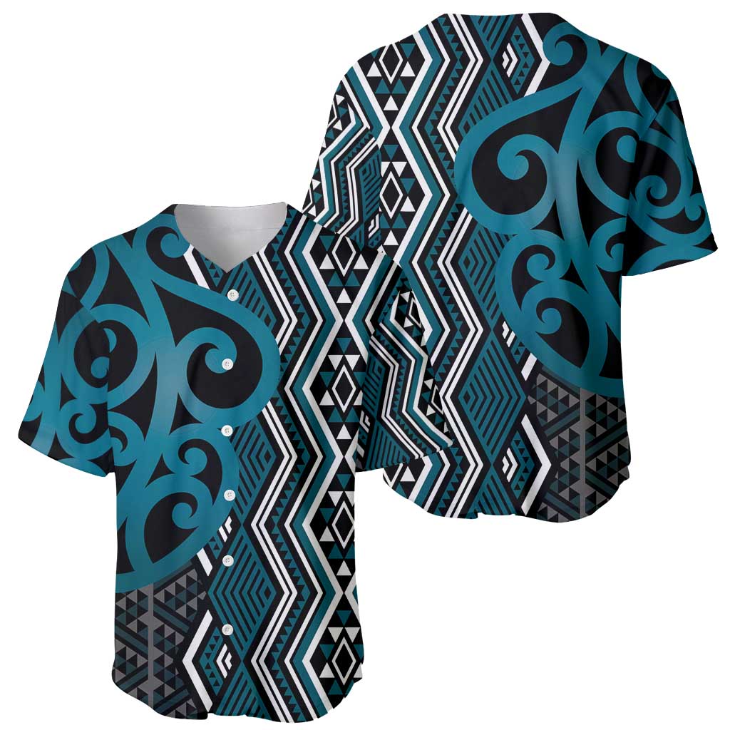 Maori Taniko Patterns Baseball Jersey Azure Patiki Motifs Mix Whakairo Ngaru