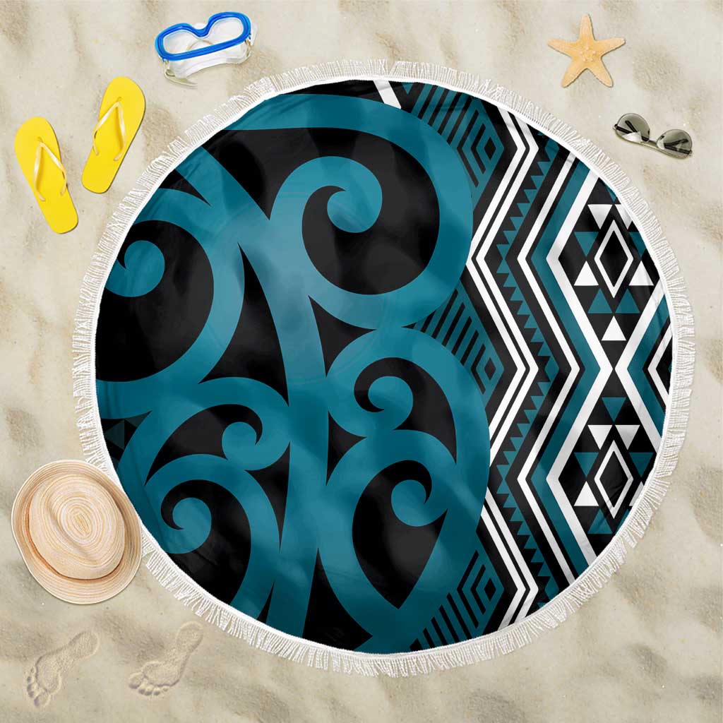 Maori Taniko Patterns Beach Blanket Azure Patiki Motifs Mix Whakairo Ngaru LT7 One Size 150cm Azure - Polynesian Pride