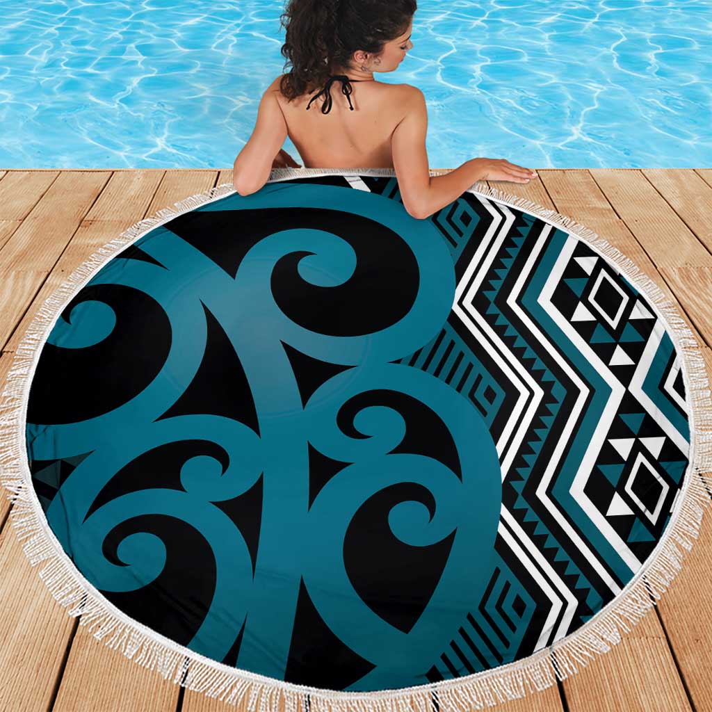 Maori Taniko Patterns Beach Blanket Azure Patiki Motifs Mix Whakairo Ngaru LT7 - Polynesian Pride