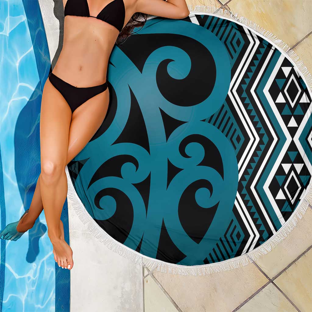 Maori Taniko Patterns Beach Blanket Azure Patiki Motifs Mix Whakairo Ngaru LT7 - Polynesian Pride