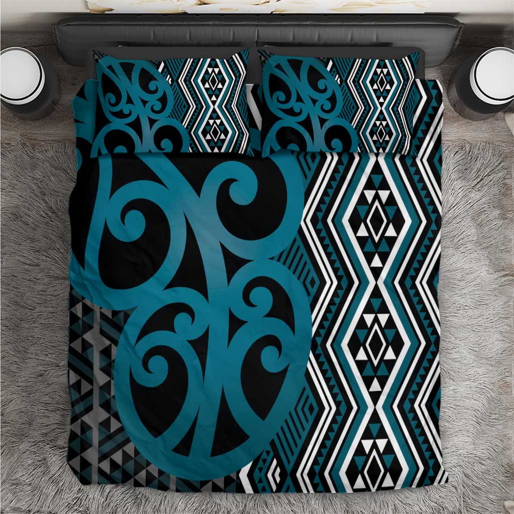 Maori Taniko Patterns Bedding Set Azure Patiki Motifs Mix Whakairo Ngaru