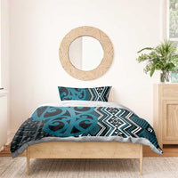 Maori Taniko Patterns Bedding Set Azure Patiki Motifs Mix Whakairo Ngaru