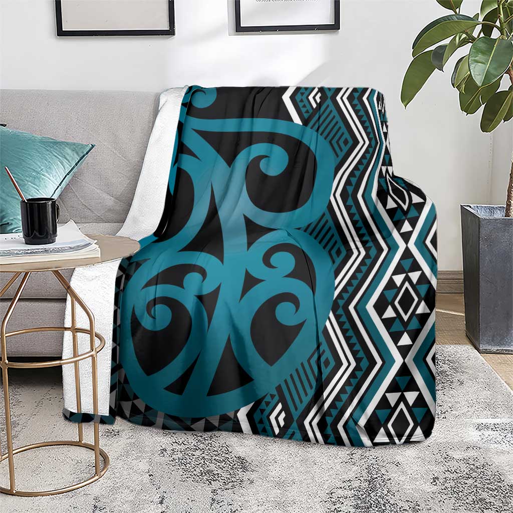 Maori Taniko Patterns Blanket Azure Patiki Motifs Mix Whakairo Ngaru LT7 - Polynesian Pride