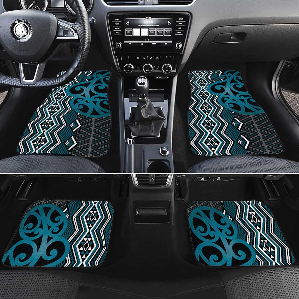Maori Taniko Patterns Car Mats Azure Patiki Motifs Mix Whakairo Ngaru LT7 Set 4pcs Azure - Polynesian Pride