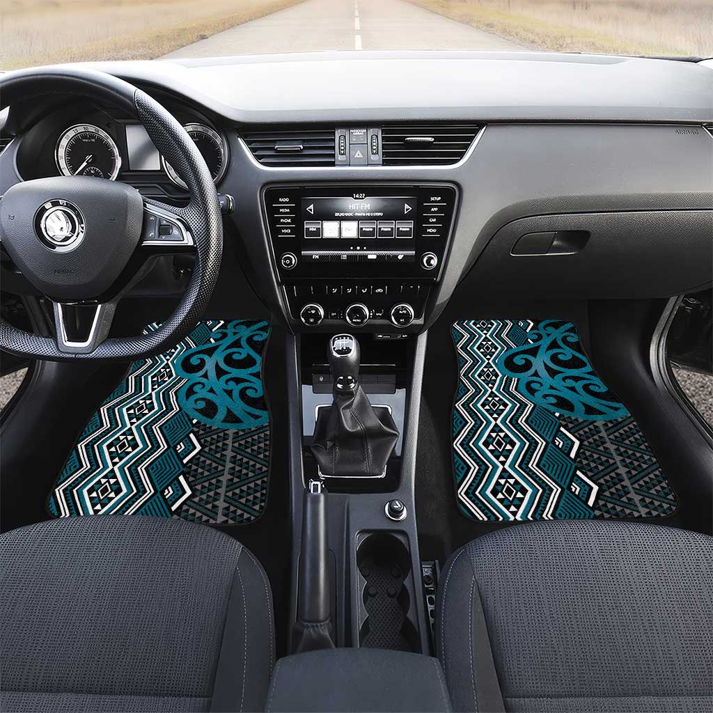 Maori Taniko Patterns Car Mats Azure Patiki Motifs Mix Whakairo Ngaru LT7 Set 2pcs - Front Azure - Polynesian Pride