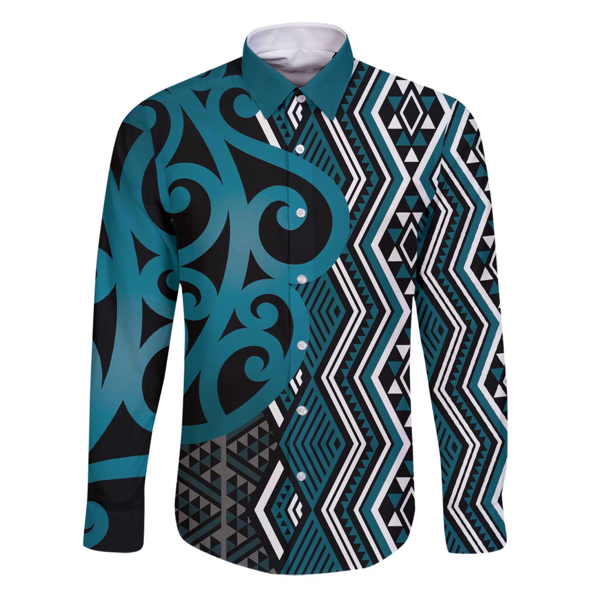 Maori Taniko Patterns Family Matching Off The Shoulder Long Sleeve Dress and Hawaiian Shirt Azure Patiki Motifs Mix Whakairo Ngaru