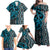 Maori Taniko Patterns Family Matching Off Shoulder Maxi Dress and Hawaiian Shirt Azure Patiki Motifs Mix Whakairo Ngaru