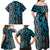 Maori Taniko Patterns Family Matching Off Shoulder Maxi Dress and Hawaiian Shirt Azure Patiki Motifs Mix Whakairo Ngaru