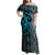 Maori Taniko Patterns Family Matching Off Shoulder Maxi Dress and Hawaiian Shirt Azure Patiki Motifs Mix Whakairo Ngaru