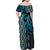 Maori Taniko Patterns Family Matching Off Shoulder Maxi Dress and Hawaiian Shirt Azure Patiki Motifs Mix Whakairo Ngaru