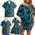 Maori Taniko Patterns Family Matching Off Shoulder Short Dress and Hawaiian Shirt Azure Patiki Motifs Mix Whakairo Ngaru