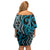 Maori Taniko Patterns Family Matching Off Shoulder Short Dress and Hawaiian Shirt Azure Patiki Motifs Mix Whakairo Ngaru