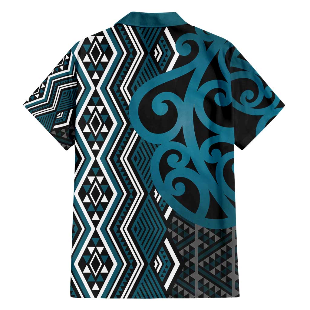 Maori Taniko Patterns Family Matching Puletasi and Hawaiian Shirt Azure Patiki Motifs Mix Whakairo Ngaru