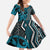 Maori Taniko Patterns Family Matching Short Sleeve Bodycon Dress and Hawaiian Shirt Azure Patiki Motifs Mix Whakairo Ngaru