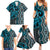 Maori Taniko Patterns Family Matching Summer Maxi Dress and Hawaiian Shirt Azure Patiki Motifs Mix Whakairo Ngaru