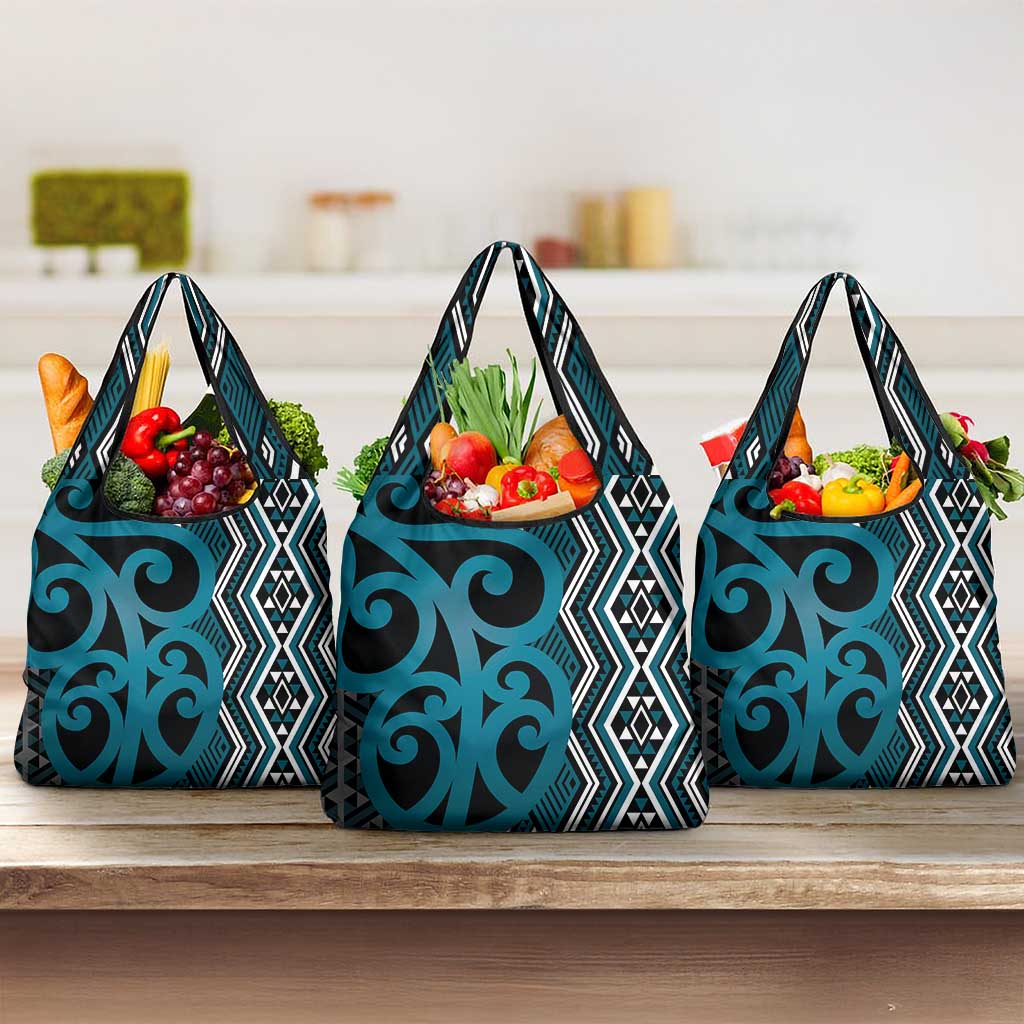 Maori Taniko Patterns Grocery Bag Azure Patiki Motifs Mix Whakairo Ngaru