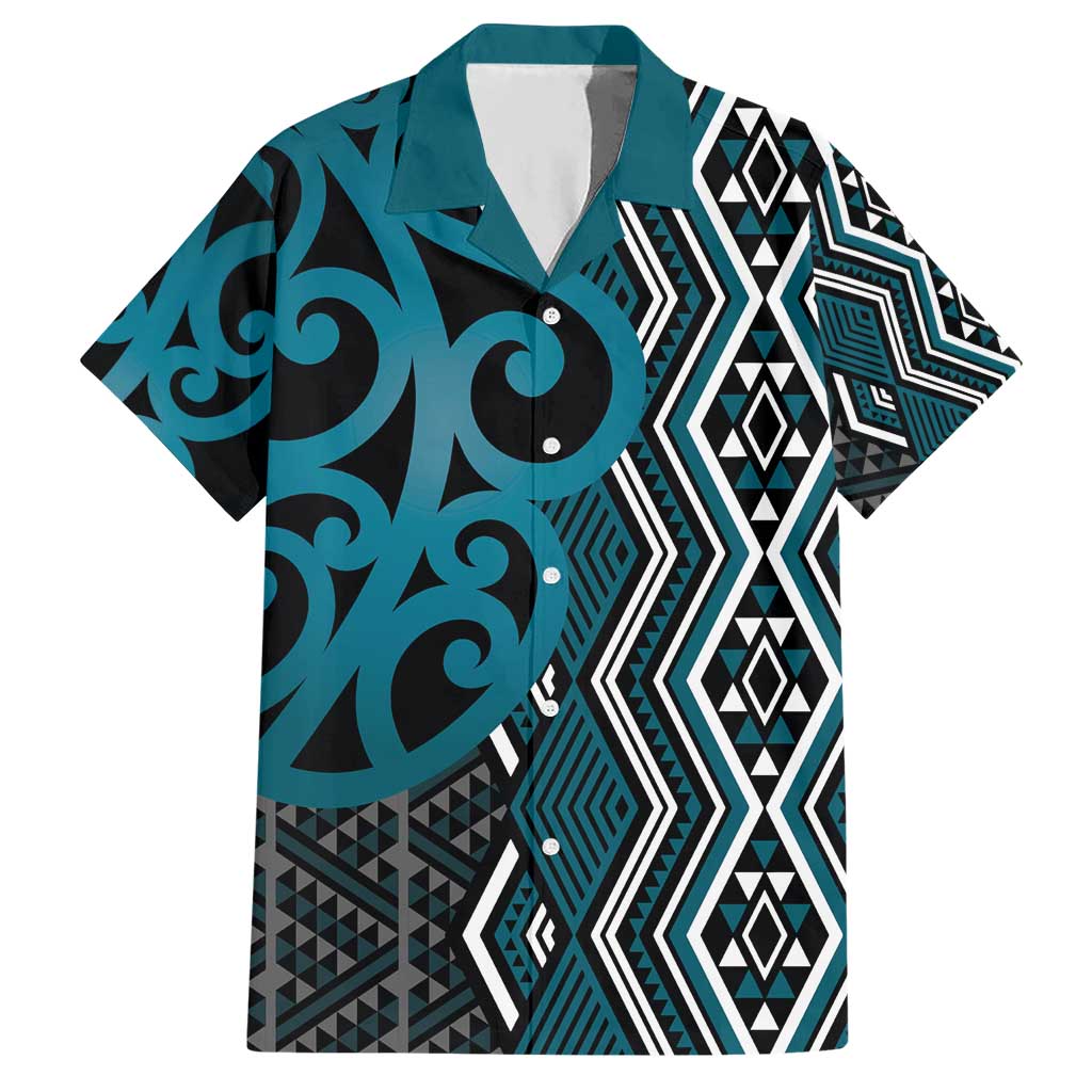 Maori Taniko Patterns Hawaiian Shirt Azure Patiki Motifs Mix Whakairo Ngaru LT7 Azure - Polynesian Pride