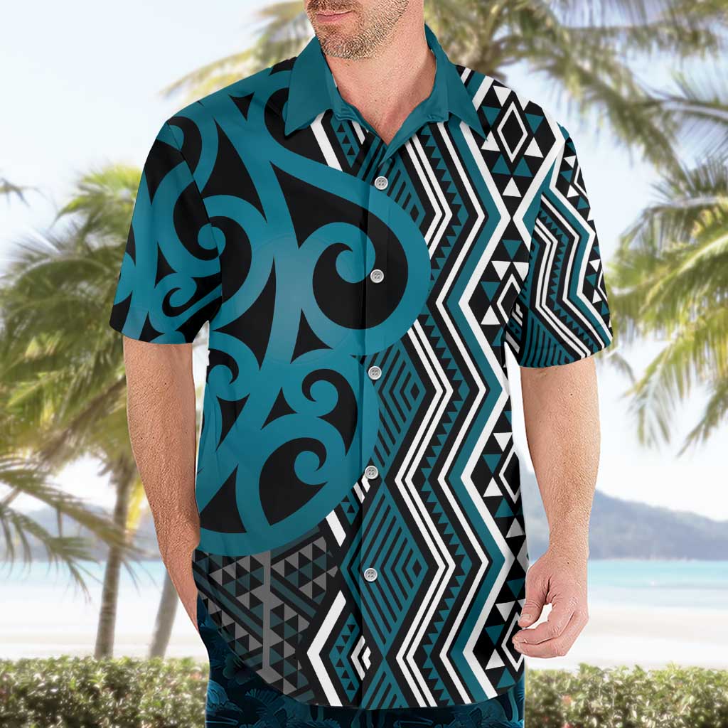 Maori Taniko Patterns Hawaiian Shirt Azure Patiki Motifs Mix Whakairo Ngaru LT7 - Polynesian Pride