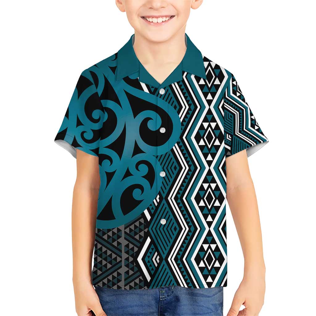 Maori Taniko Patterns Hawaiian Shirt Azure Patiki Motifs Mix Whakairo Ngaru LT7 - Polynesian Pride