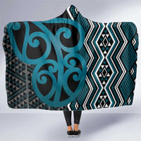 Maori Taniko Patterns Hooded Blanket Azure Patiki Motifs Mix Whakairo Ngaru LT7 One Size Azure - Polynesian Pride