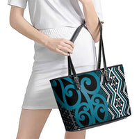 Maori Taniko Patterns Leather Tote Bag Azure Patiki Motifs Mix Whakairo Ngaru