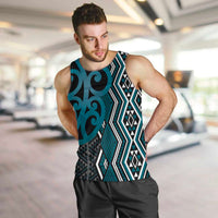 Maori Taniko Patterns Men Tank Top Azure Patiki Motifs Mix Whakairo Ngaru LT7 Azure - Polynesian Pride