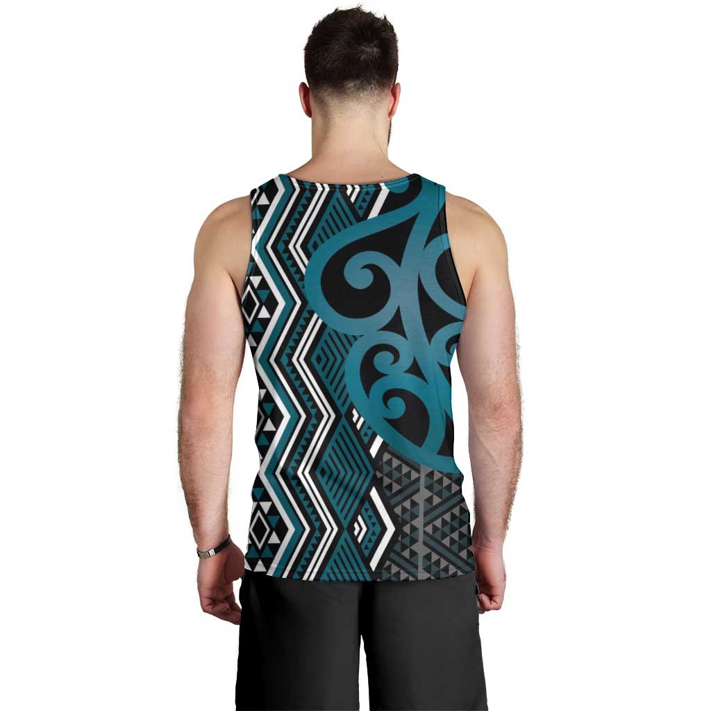 Maori Taniko Patterns Men Tank Top Azure Patiki Motifs Mix Whakairo Ngaru LT7 - Polynesian Pride