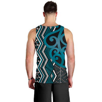 Maori Taniko Patterns Men Tank Top Azure Patiki Motifs Mix Whakairo Ngaru LT7 - Polynesian Pride