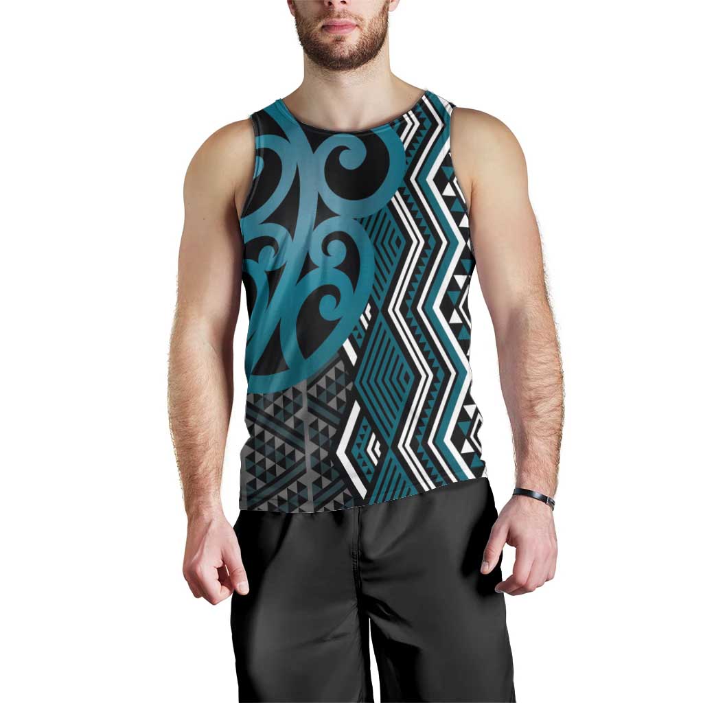 Maori Taniko Patterns Men Tank Top Azure Patiki Motifs Mix Whakairo Ngaru LT7 - Polynesian Pride