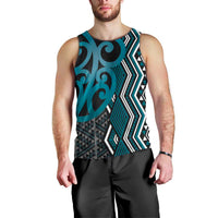 Maori Taniko Patterns Men Tank Top Azure Patiki Motifs Mix Whakairo Ngaru LT7 - Polynesian Pride