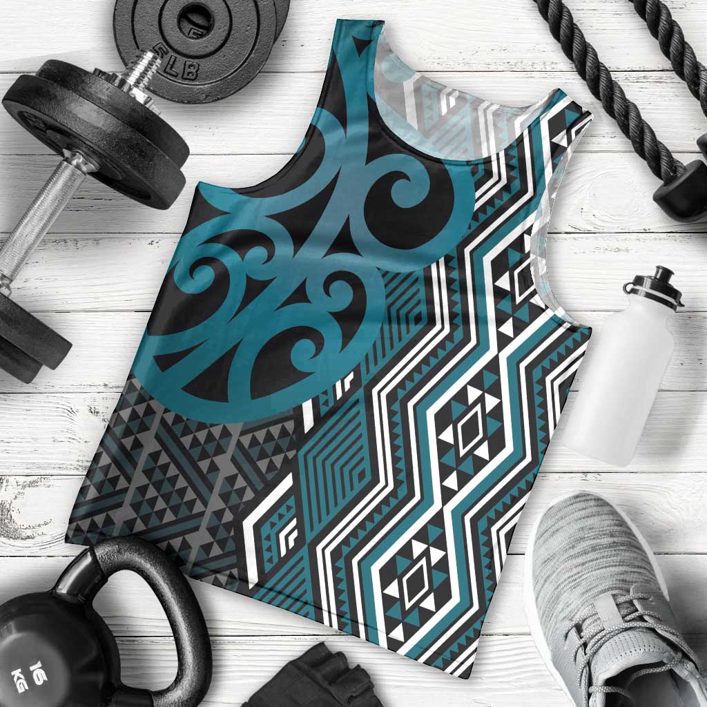 Maori Taniko Patterns Men Tank Top Azure Patiki Motifs Mix Whakairo Ngaru LT7 - Polynesian Pride