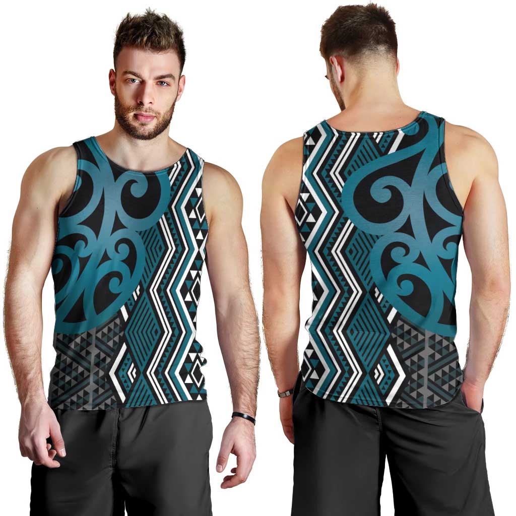 Maori Taniko Patterns Men Tank Top Azure Patiki Motifs Mix Whakairo Ngaru LT7 - Polynesian Pride