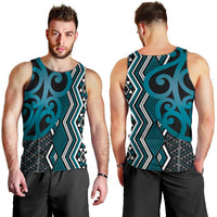 Maori Taniko Patterns Men Tank Top Azure Patiki Motifs Mix Whakairo Ngaru LT7 - Polynesian Pride