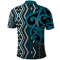Maori Taniko Patterns Polo Shirt Azure Patiki Motifs Mix Whakairo Ngaru