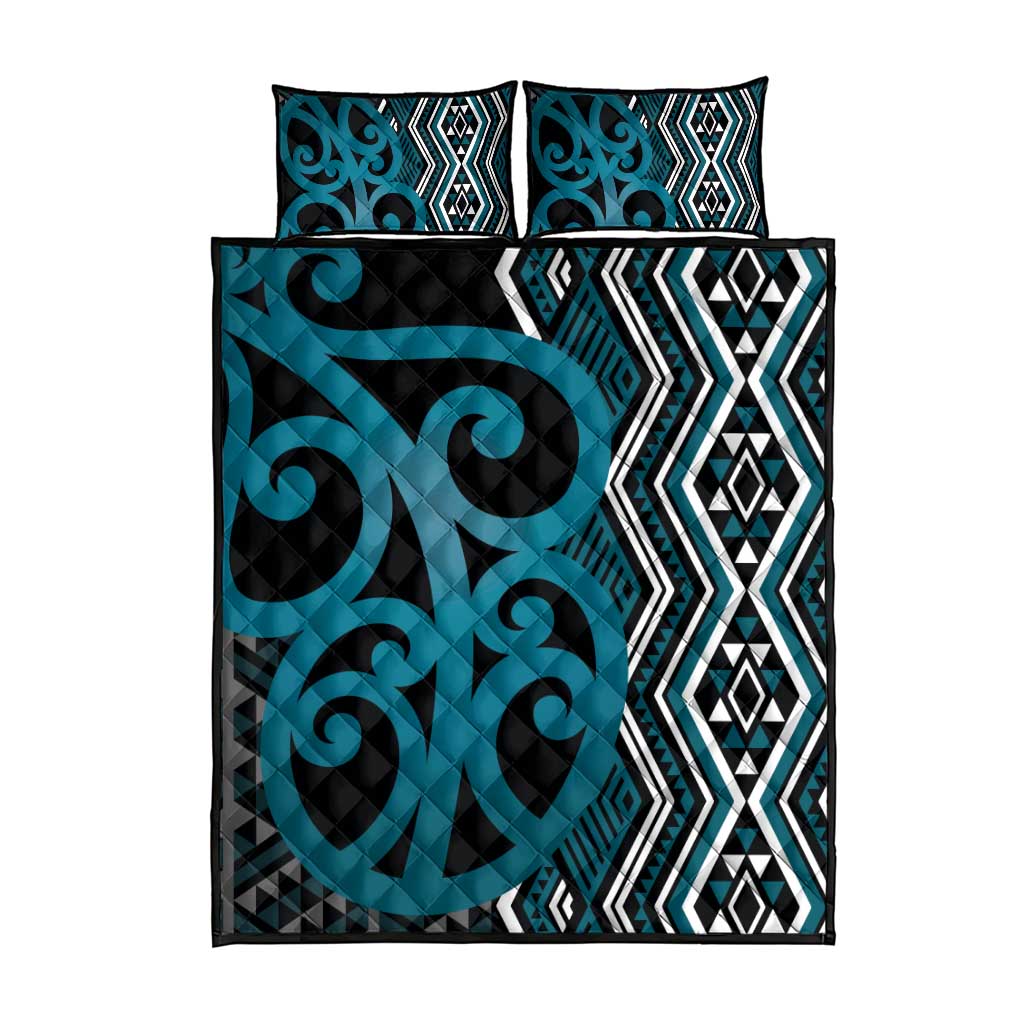 Maori Taniko Patterns Quilt Bed Set Azure Patiki Motifs Mix Whakairo Ngaru LT7 - Polynesian Pride