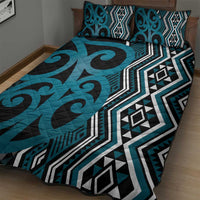 Maori Taniko Patterns Quilt Bed Set Azure Patiki Motifs Mix Whakairo Ngaru LT7 - Polynesian Pride