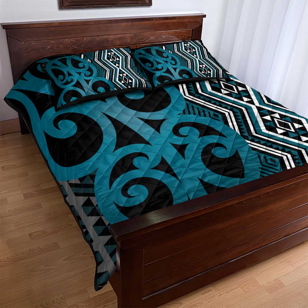 Maori Taniko Patterns Quilt Bed Set Azure Patiki Motifs Mix Whakairo Ngaru LT7 - Polynesian Pride
