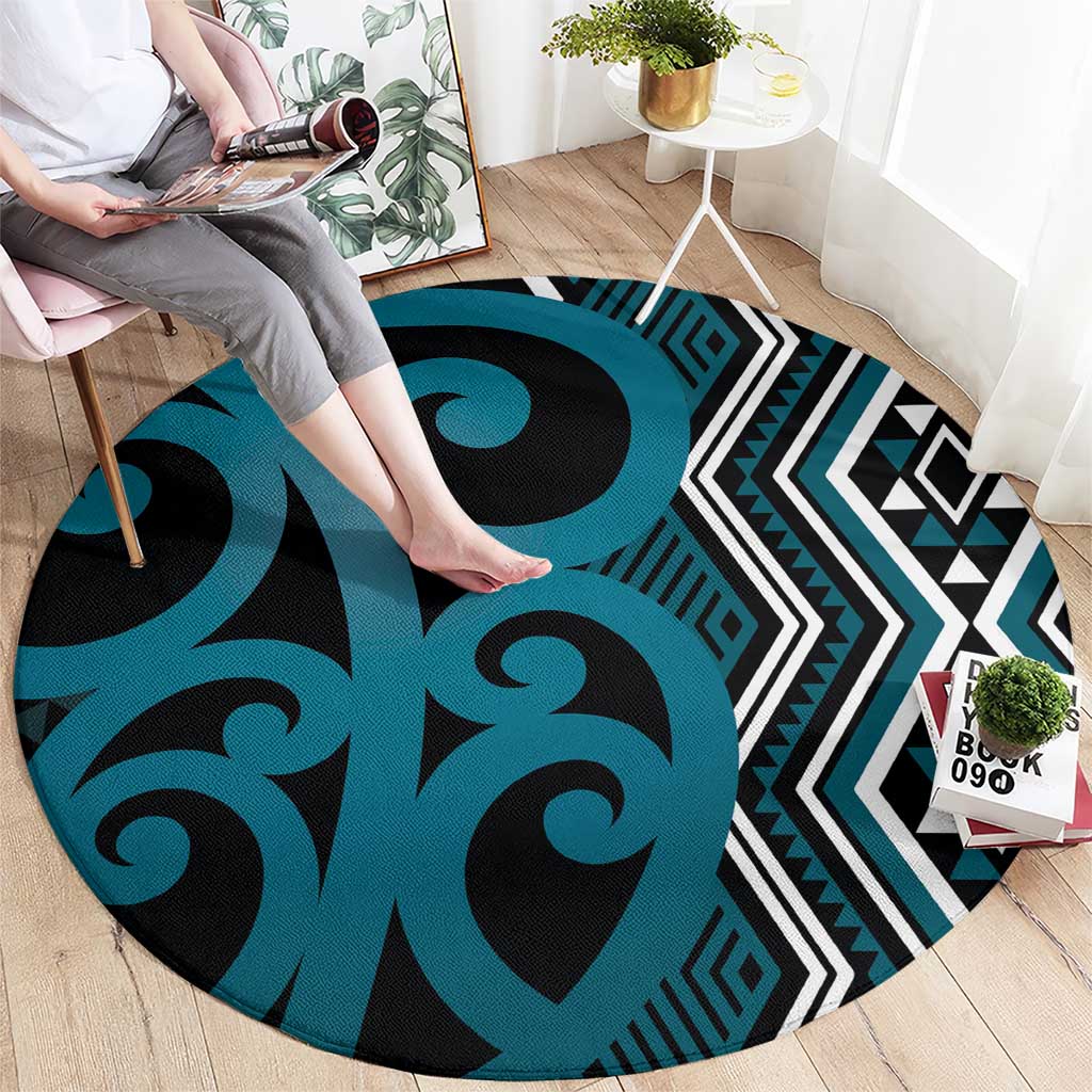 Maori Taniko Patterns Round Carpet Azure Patiki Motifs Mix Whakairo Ngaru