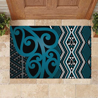 Maori Taniko Patterns Rubber Doormat Azure Patiki Motifs Mix Whakairo Ngaru LT7 Azure - Polynesian Pride