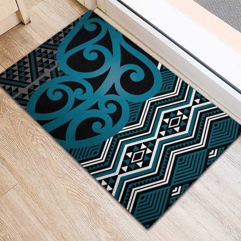 Maori Taniko Patterns Rubber Doormat Azure Patiki Motifs Mix Whakairo Ngaru LT7 - Polynesian Pride