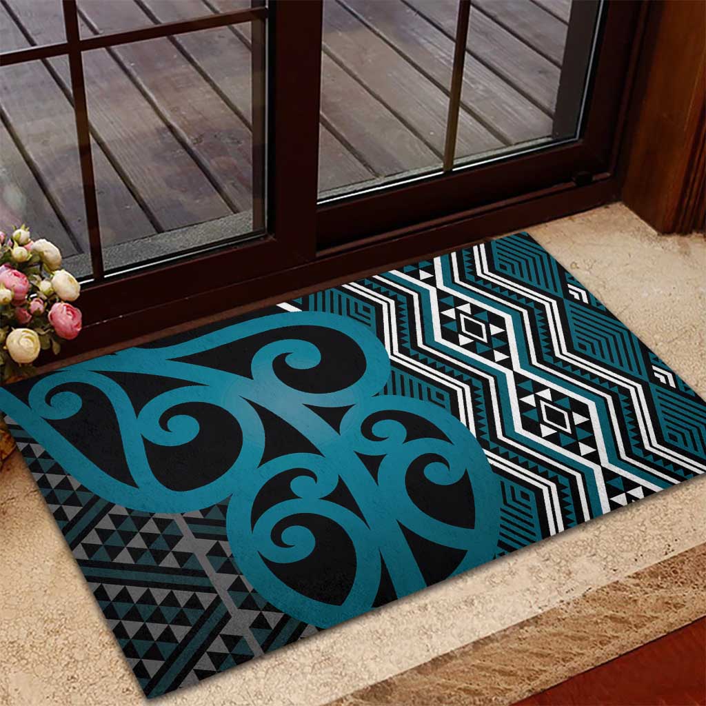 Maori Taniko Patterns Rubber Doormat Azure Patiki Motifs Mix Whakairo Ngaru LT7 - Polynesian Pride